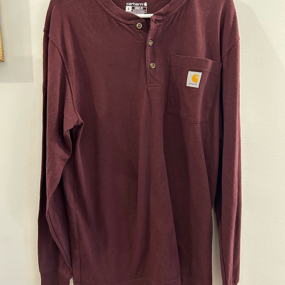 Carhartt Burgundy Long Sleeve Tee Shirt Signature Pocket Logo - Picture 2 of 4
